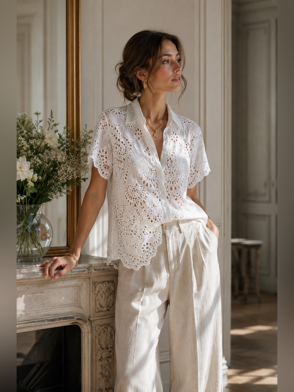 Johnny Was Marietta Cooper Embroidered Eyelet Shirt | Cupra Rayon | Size S